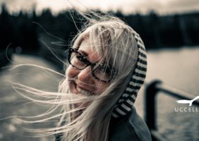 Windy day woman smiling