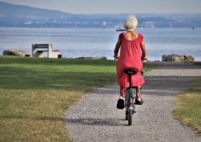 Elderly woman on a bicycle