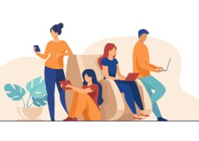 Digital device users spending time together