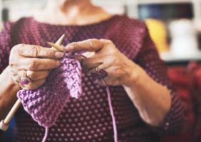 Lady knitting as a hobby