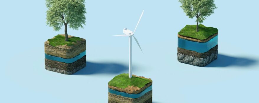 Wind turbines and trees